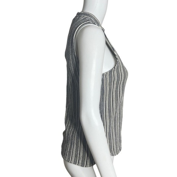 Madewell Shirt Women Small Mock Neck Textured Top White Gray Black Stripe Casual - Picture 2 of 8
